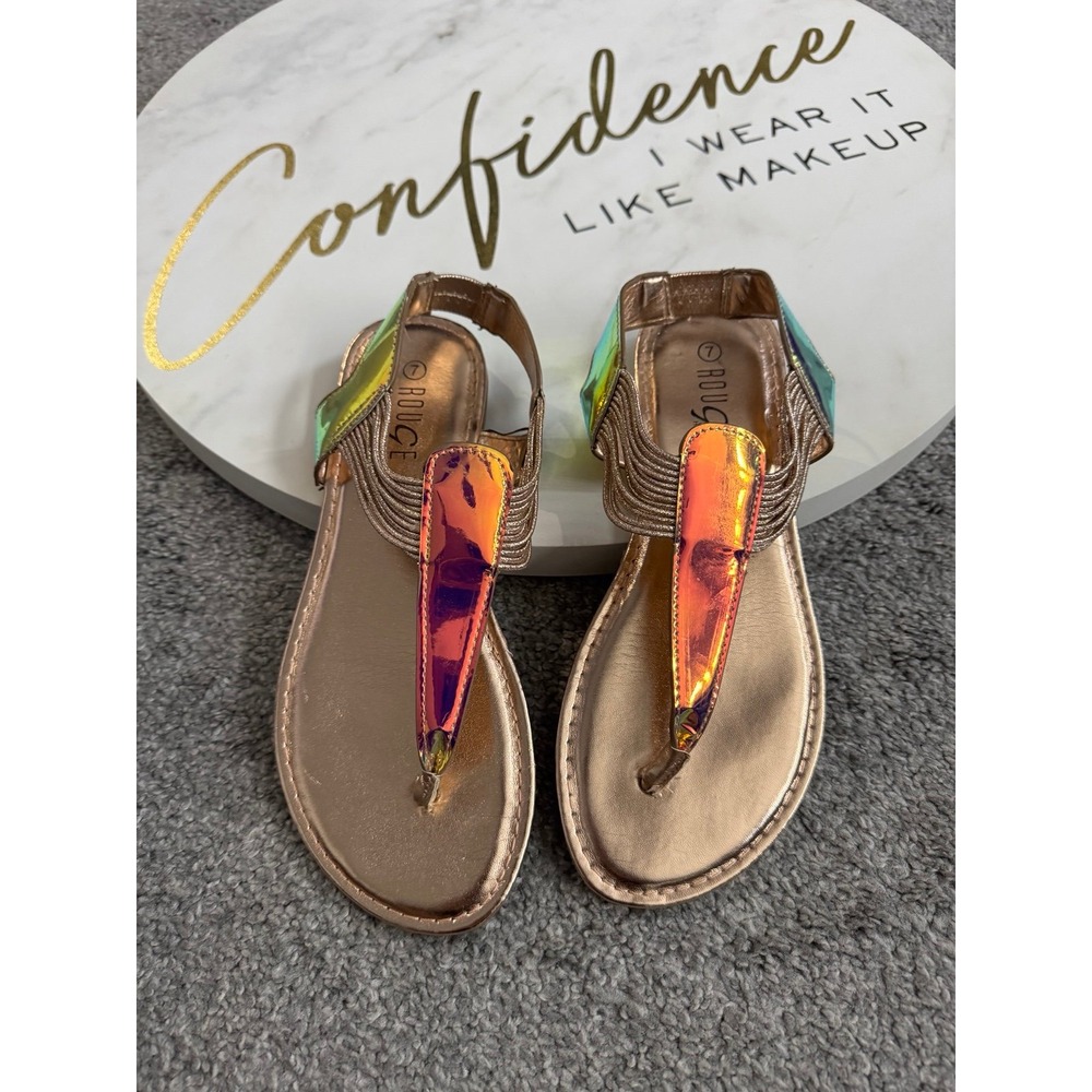 Rouge Helium Rose Gold Iridescent Holographic Flat Sandals Flip Flops Size 7